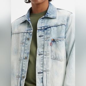LEVI'S Premium Type 1 Denim Trucker Jacket Double Pleated Cinch Back Men's Sz XL